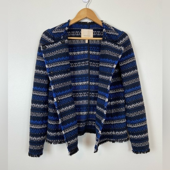 Rebecca Taylor Tweed Blue Fringe Trim Woven Blazer ASO Kate Middleton Old Money - Picture 1 of 12